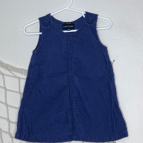 RALPH LAUREN Baby Girl's Blue Corduroy Button Jumper with Logo Embroidery 12 M - Picture 1 of 8